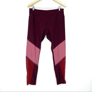 Avia Metropolis Burgundy Color Block Cropped Leggings Mesh Panel Large 12-14
